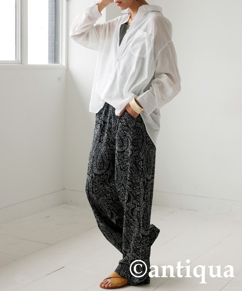 「antiqua」 イージーパンツ P ブラック レディース_画像3