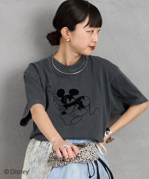 GOOD ROCK SPEED / グッドロックスピード | × Disney / ディズニー ミッキープリント ヴィンテージ加工 カットソー | F | チャコール | レディース GOOD ROCK SPEED（グッドロックスピード） tシャツ 別注/ミッキー