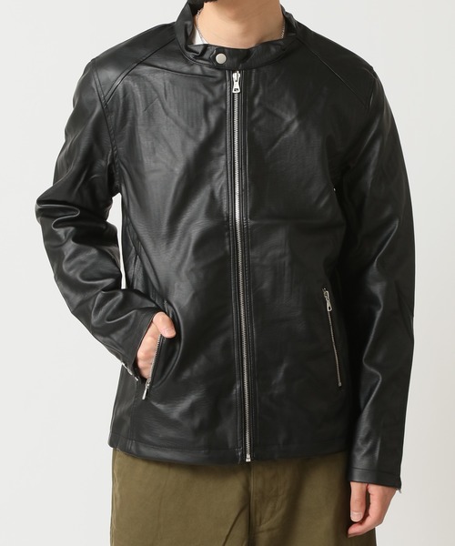 EMPORIO ARMANIのダークグレーシングルライダースレザージャケット EM004729_AF22948_UC001_D_SS202