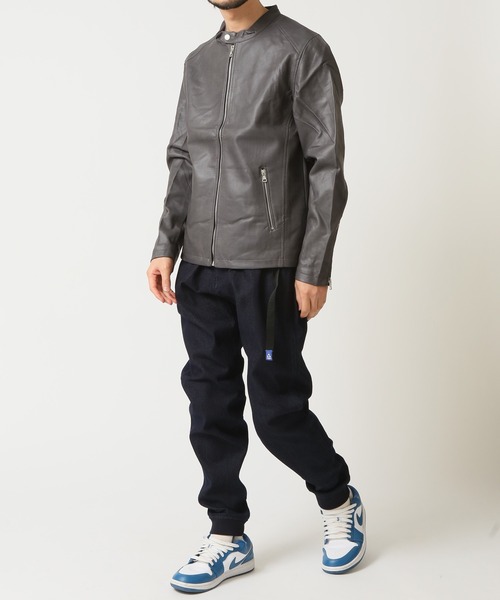 AOURE グレー シングルライダースジャケット AOURE（アウール）の「ポンチスェード シングルライダースジャケット