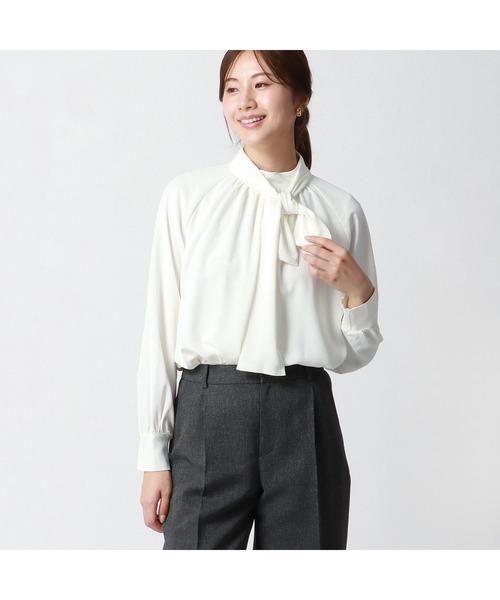 「AOYAMA」 「&tess」長袖ブラウス L ホワイト レディース_画像2