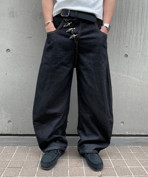 link lot ワイドパンツ ジーンズ 変形ファイヤーマンフックデザイン 