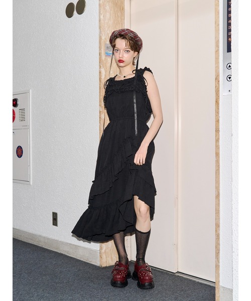 ワンピース フリルスリーブロングワンピースの画像