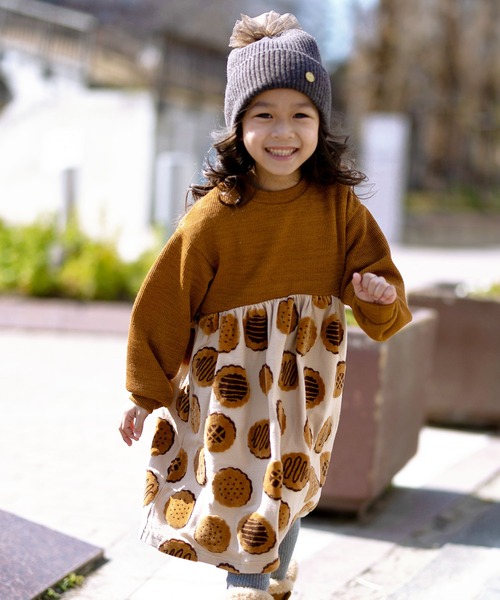 la poche biscuit ワンピース ビスケット総柄切り替えジャガード 