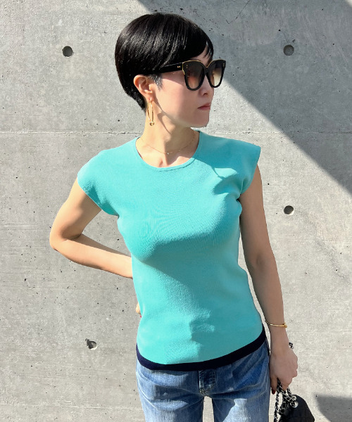 ニット セーター JENNE　配色フレンチスリーブニット レディース