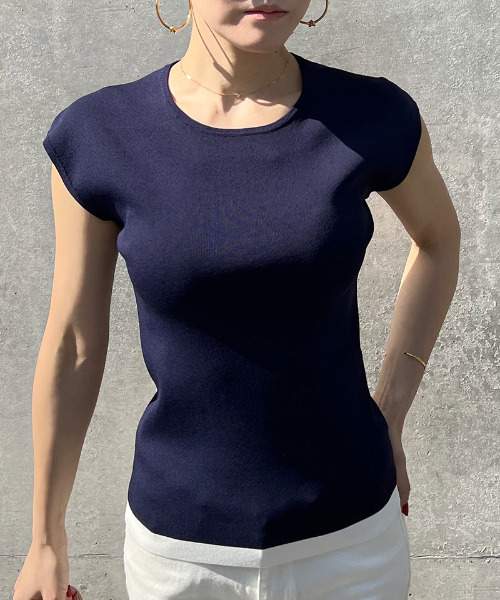 ニット セーター JENNE　配色フレンチスリーブニット レディース ニット セーター JENNE 配色フレンチスリーブニット レディース