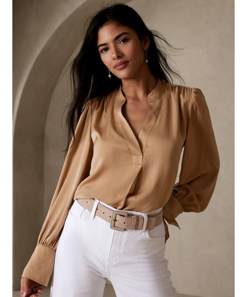 BANANA REPUBLIC バナナリパブリック ブラウス ブラウン ドットL