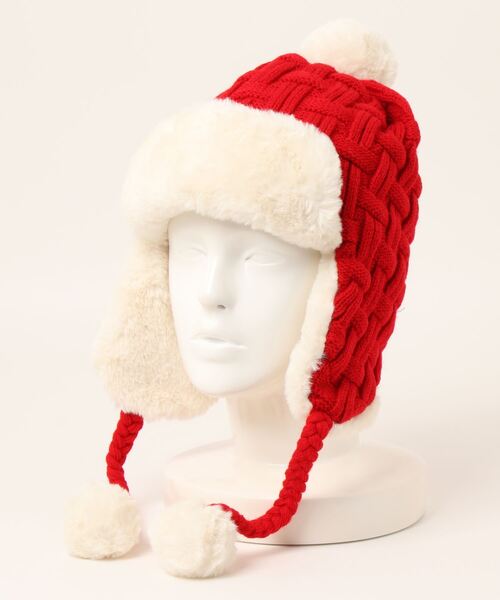 ニット帽 ニットキャップ 「HIKA」ポンポン付きヤーフラップCAP