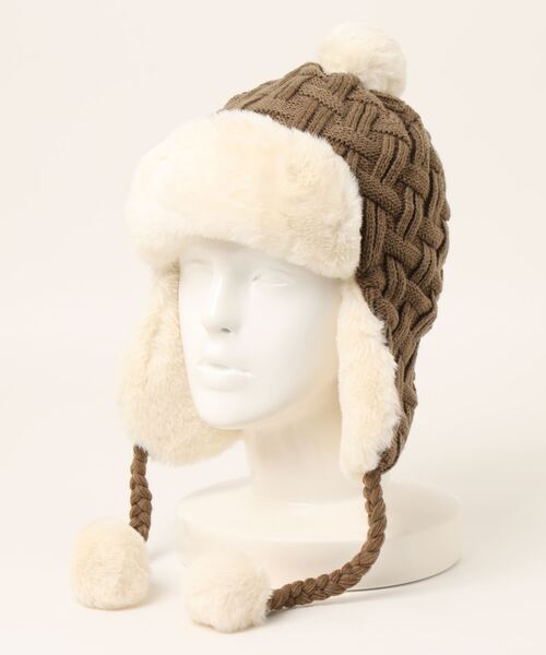 ニット帽 ニットキャップ 「HIKA」ポンポン付きヤーフラップCAP