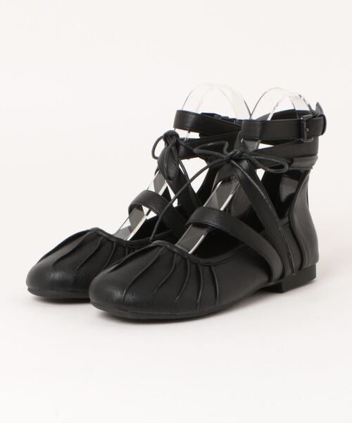 Revo. バレエシューズ パンプス ラウンドトゥ ストラップ付き レース