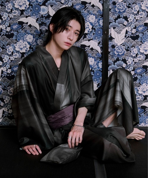 Ellno Loset 浴衣 セット 黒 レディース メンズ ユニセックス Ellno Loset 浴衣 アソート浴衣3点セット「浴衣＋兵児帯＋巾着