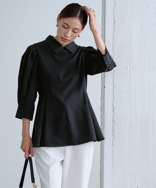 UNITED ARROWS ブラック レース襟 長袖ペプラム2wayトップス UNITED ARROWS ブラック レース襟 長袖ペプラム2wayトップス