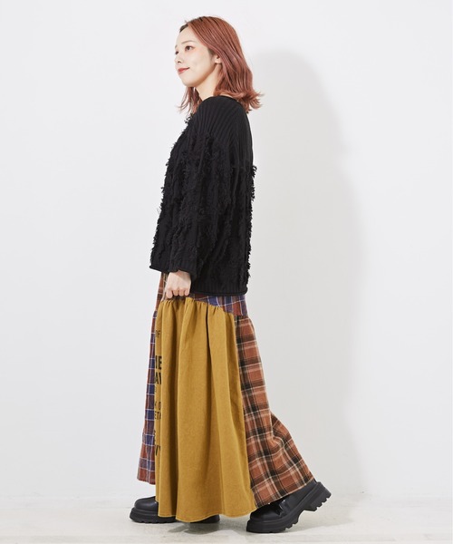 CUBE SUGAR スカート チェック×OE天竺パウダー加工ティアードスカート  