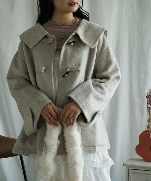 aimoha ウールショットコートダッフルコート ベージュ aimoha ダッフルコート コート ウールショットコート レディース