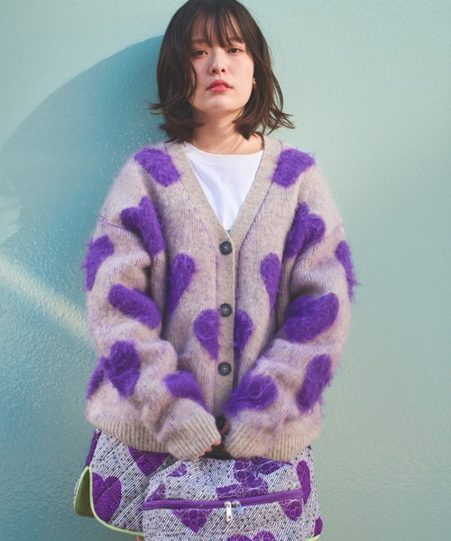 カーディガン 「moyan ecri」ハート柄ジャガードニットカーディガンLOVEBOMB BRUSHED KINT CARDIGAN レディース メ