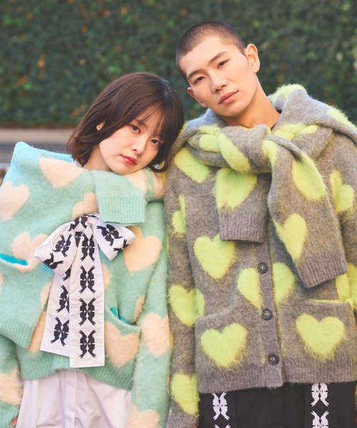 moyan ecri カーディガン 「moyan ecri」ハート柄ジャガードニット