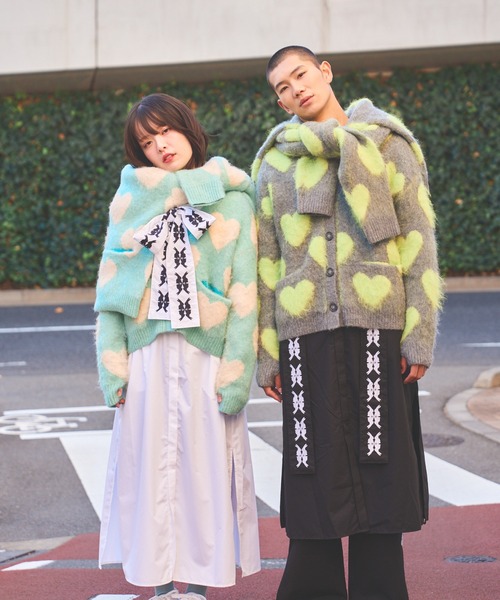 moyan ecri カーディガン 「moyan ecri」ハート柄ジャガードニット