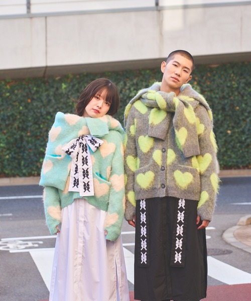 moyan ecri カーディガン 「moyan ecri」ハート柄ジャガードニット