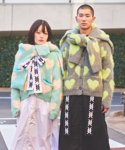 moyan ecri カーディガン 「moyan ecri」ハート柄ジャガードニット