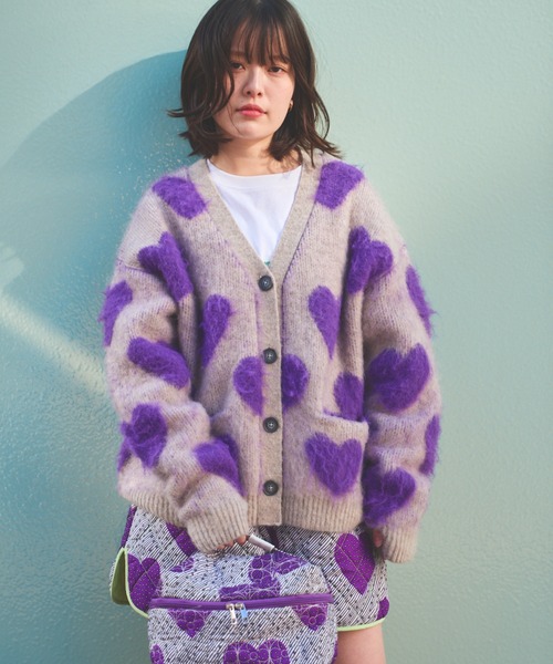 moyan ecri カーディガン 「moyan ecri」ハート柄ジャガードニット
