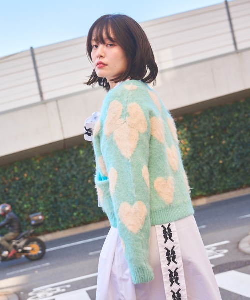 moyan ecri カーディガン 「moyan ecri」ハート柄ジャガードニット