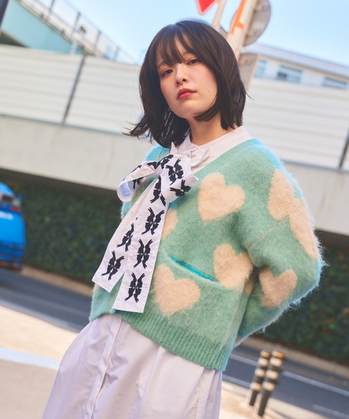 moyan ecri カーディガン 「moyan ecri」ハート柄ジャガードニット