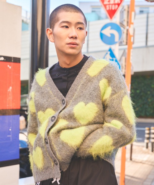 moyan ecri カーディガン 「moyan ecri」ハート柄ジャガードニット