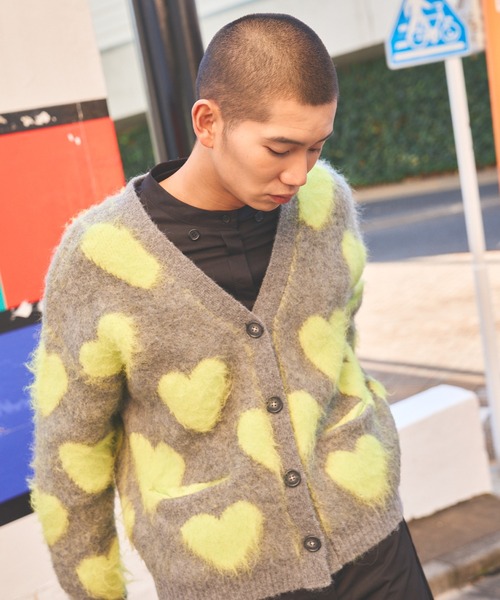 moyan ecri カーディガン 「moyan ecri」ハート柄ジャガードニット