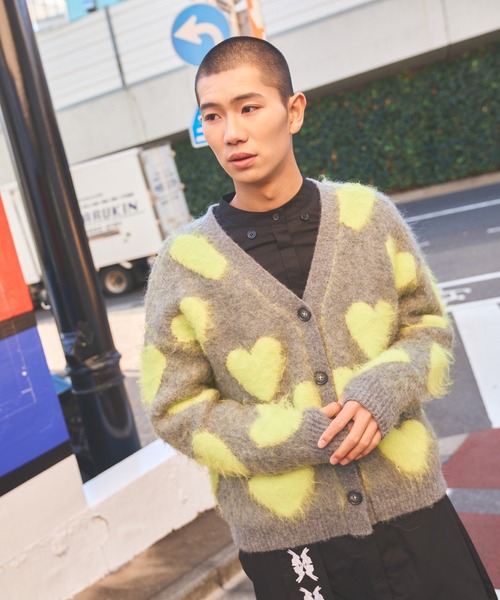 moyan ecri カーディガン 「moyan ecri」ハート柄ジャガードニット