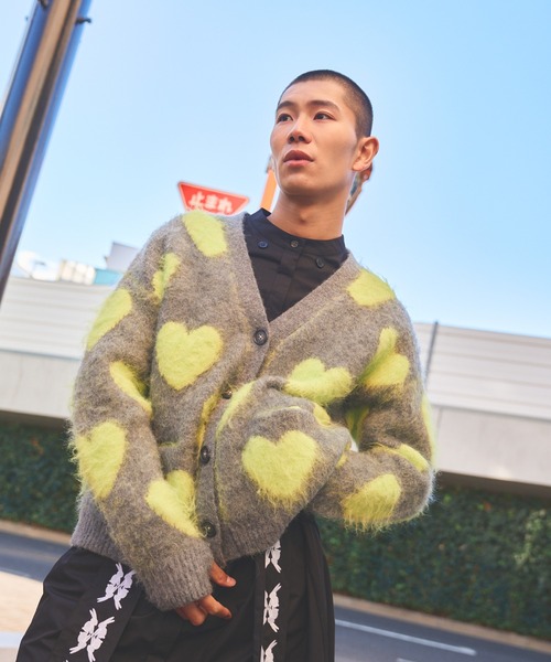 moyan ecri カーディガン 「moyan ecri」ハート柄ジャガードニット