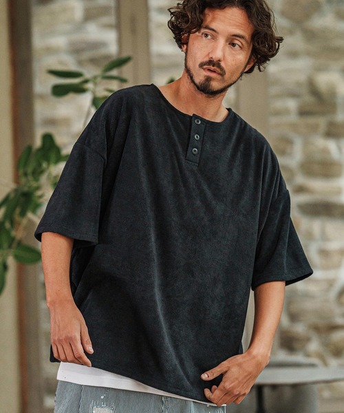 CAMBIO tシャツ mt9418- パイルヘンリーネックカットソー メンズ