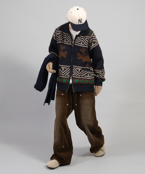 Perushu セーター ニット ダブルジップローゲージカウチンニット