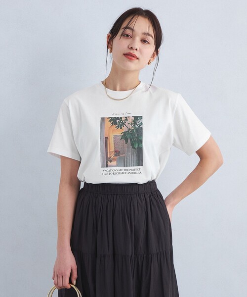 【green label relaxing別注】シャーリングプリントtシャツ green label relaxing tシャツ グラフィック フォト Tシャツ