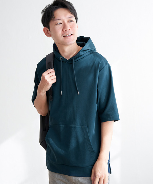 ikka パーカー 「接触冷感／抗菌防臭」GOKU楽セイケツ5分袖