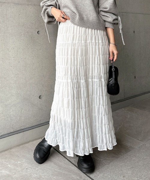 ✨新品未使用品✨Aquascutum✨刺繍 ティアードスカート ホワイト S Freesia ロング スカート ワッシャー加工ティアードロングスカート