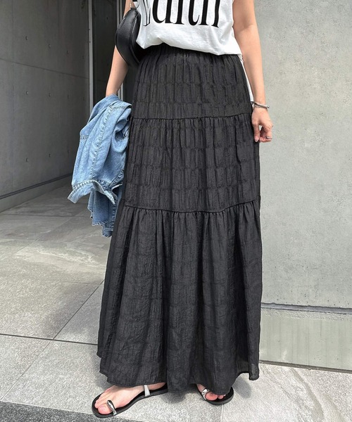 Freesia ロング スカート ワッシャー加工ティアードロングスカート