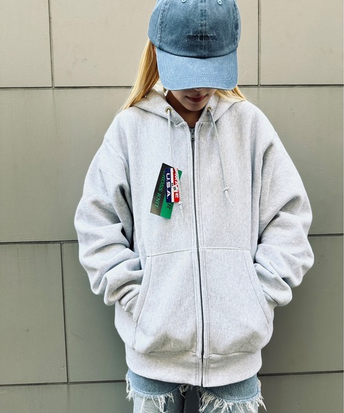 CAMBER Cross-Knit CAM231 ZIP サイズＬ Camber #231 12oz Heavyweight Cross Knit Zippered Hoodie - Burgundy