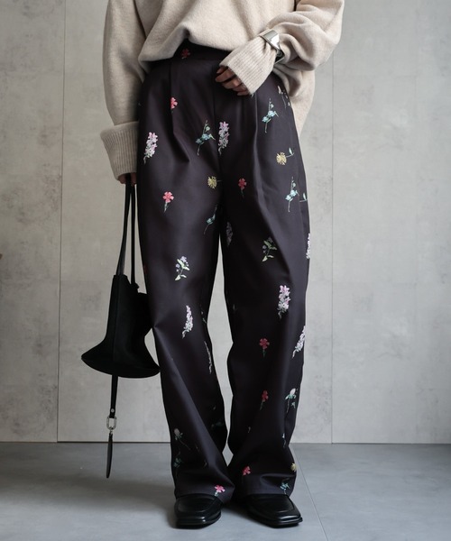 poppy ワッフルフレアパンツ　フラワー柄 poppy ワッフルフレアパンツ フラワー柄 poppy ワッフルフレア