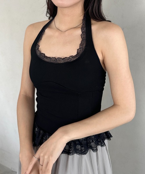 キャミソール カップ付きホルターネックレーストップス : ZOZOTOWN