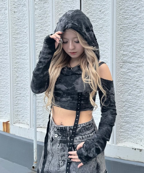 tシャツ belt design sholder damege tops レディース メンズ