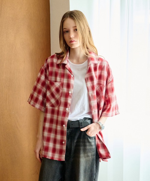 WETTEMPT シャツ OPEN COLLAR DAMAGED OMBRE CHECK SHIRT /オープン