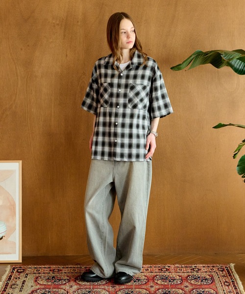 WETTEMPT シャツ OPEN COLLAR DAMAGED OMBRE CHECK SHIRT