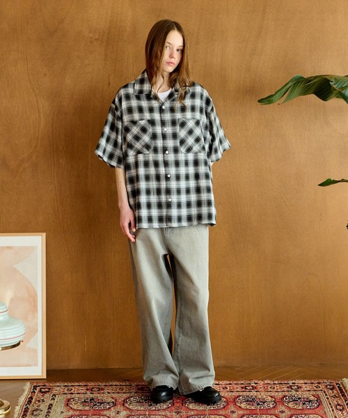 WETTEMPT シャツ 半袖 OPEN COLLAR DAMAGED OMBRE CHECK SHIRT