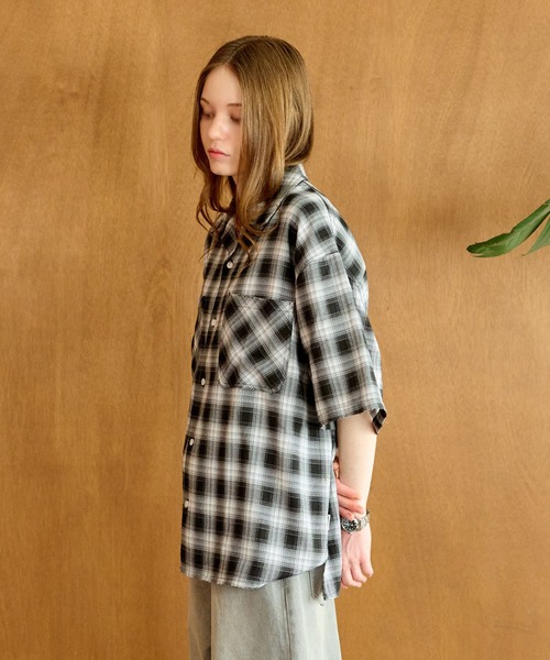 Toironier VENTS LOOSE SHIRT チェックオーバーシャツ 男女兼用 WHオーバーシャツ｜アールチェック(ECRU/BLUE)│wax
