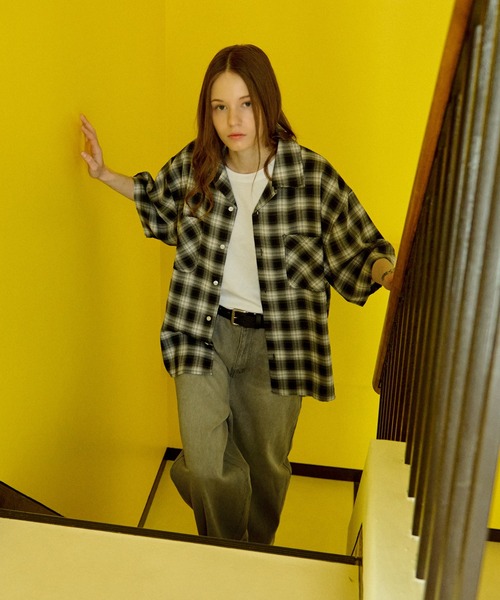 WETTEMPT シャツ OPEN COLLAR DAMAGED OMBRE CHECK SHIRT /オープン