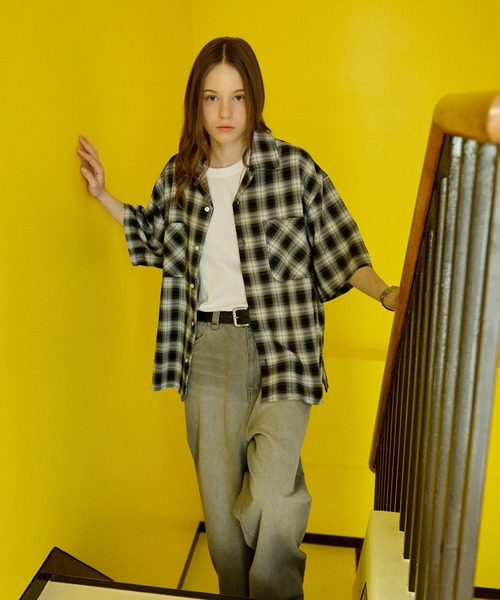 WETTEMPT シャツ OPEN COLLAR DAMAGED OMBRE CHECK SHIRT