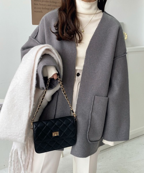 「moment+」 ノーカラーコート M グレイッシュベージュ レディース_画像2