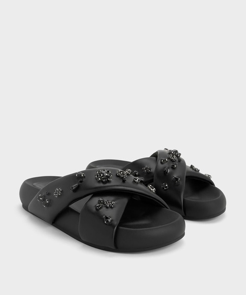 CHARLES ＆ KEITH サンダル ジェム＆パール フラットフォーム