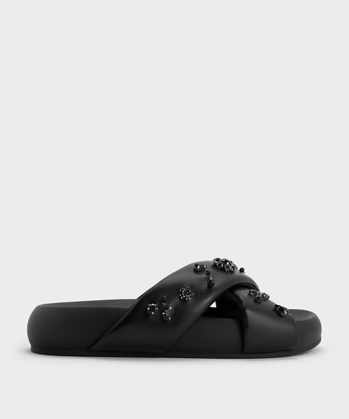 CHARLES ＆ KEITH サンダル ジェム＆パール フラットフォーム