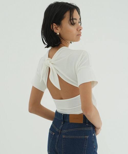 tシャツ CLANE/クラネ BACK OPEN RIBBON TOPS/バックオープンリボントップス レディース